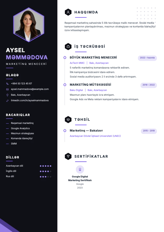 Neon şablonunda hazırlanmış nümunə CV