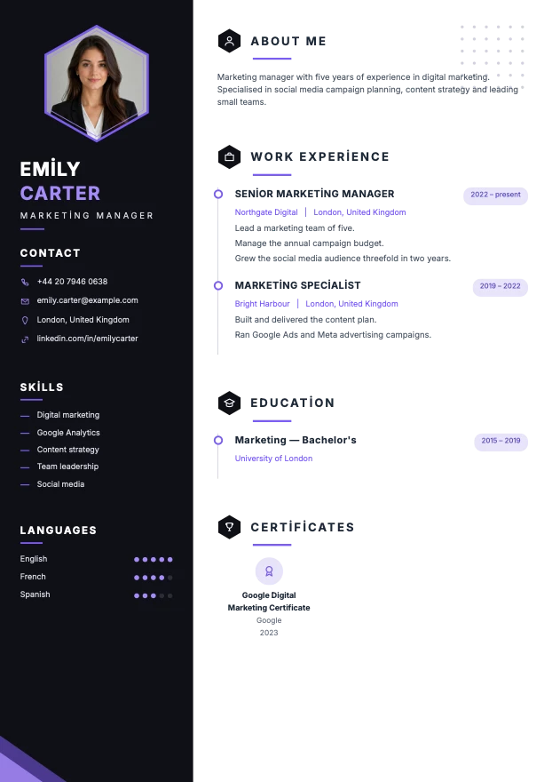 Example CV built with the Neon template
