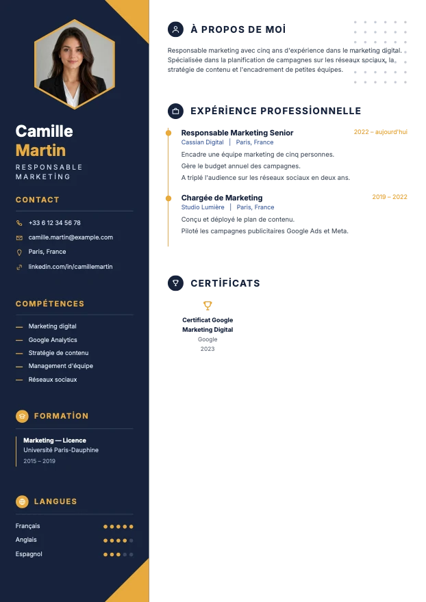 Exemple de CV réalisé avec le modèle Élite