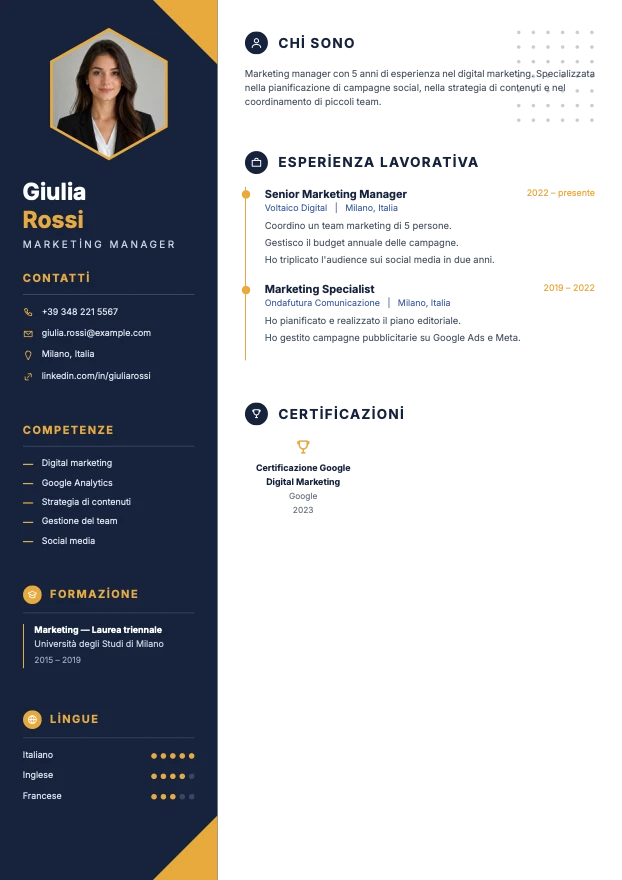 CV di esempio realizzato con il modello Elite