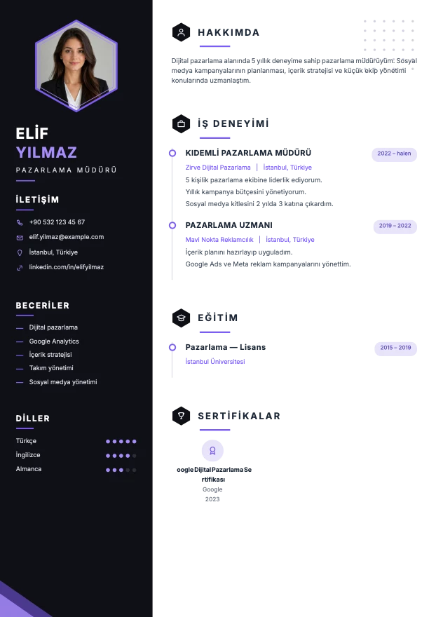 Neon şablonuyla hazırlanmış örnek CV